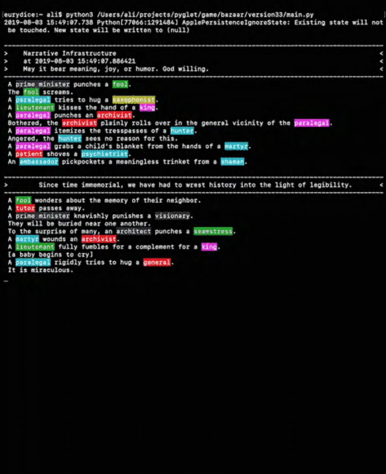 Text writes a story about what happens when the characters interact